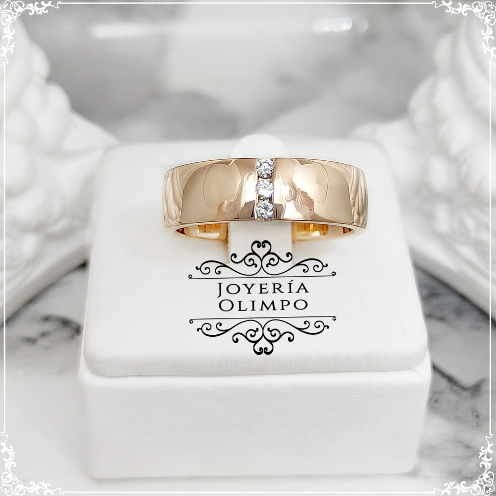 Anillo 6.5 mm con 3 Diamantes Oro 18K Rosa 17142