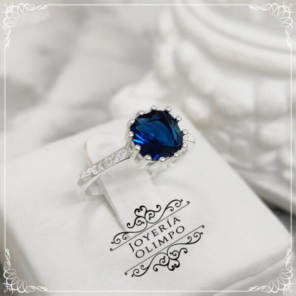 Anillo De Plata De Ley 925 Para Mujer Con Piedra Azul - Estilo Antiguo, Ajustable, Abierto, Circón